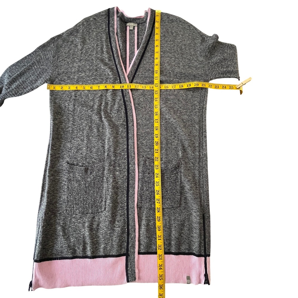 T by Talbots Cardigan‎ Women Large Gray Pink Trim Open Front Longline Loungewear - Picture 4 of 11